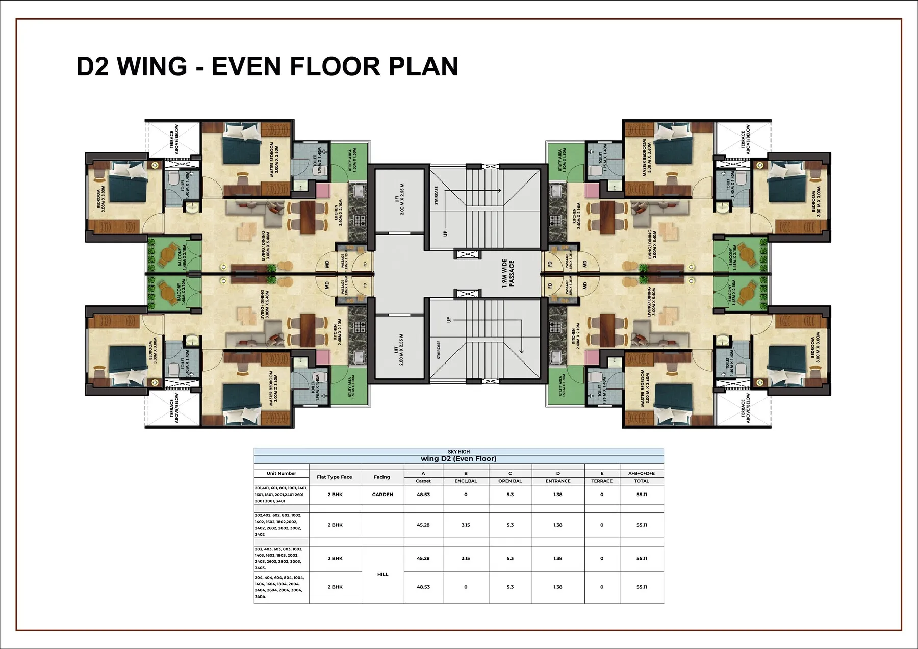 Wing D-2 - Even Floor Plan