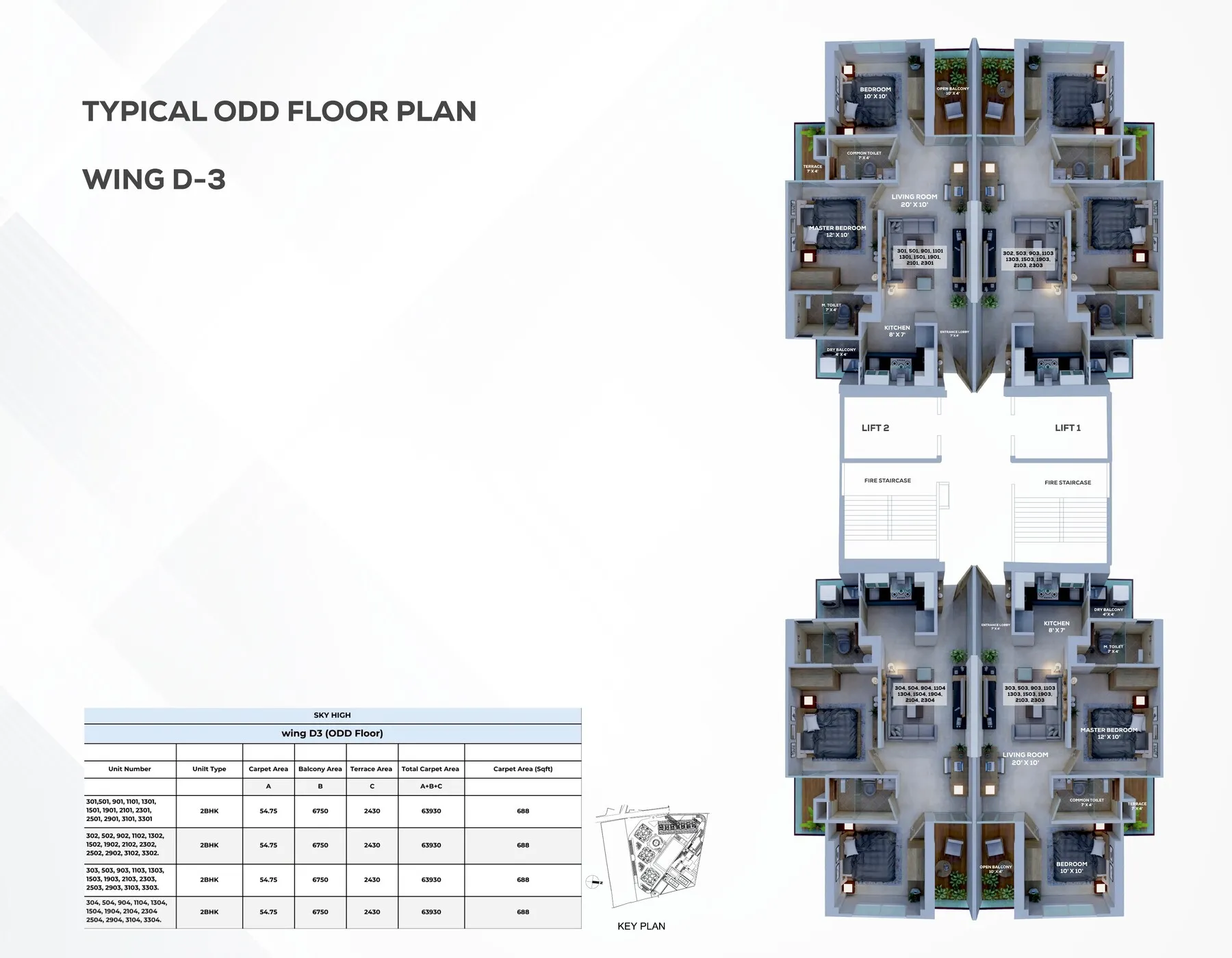 Wing D-3 - Typical Odd Floor Plan