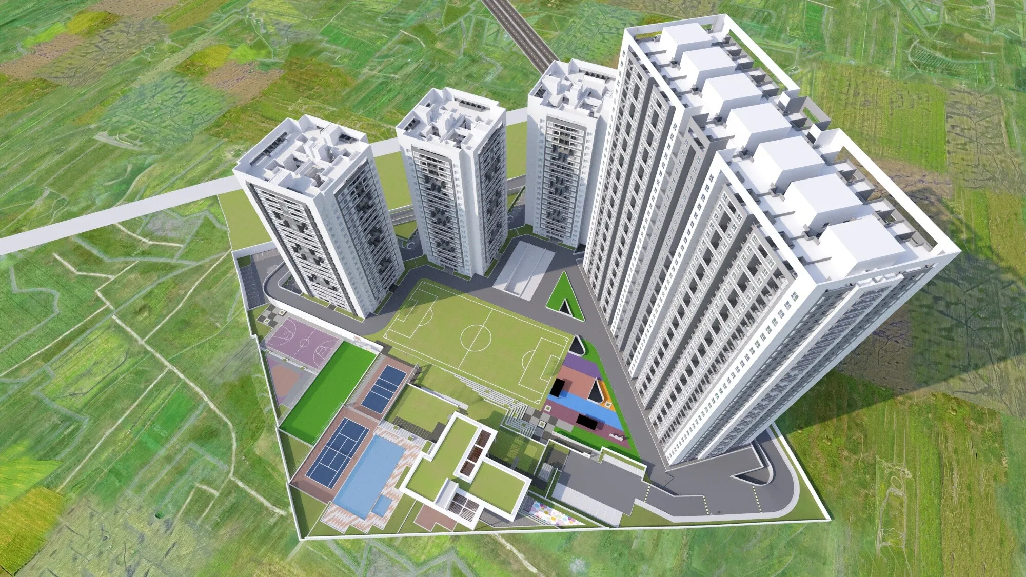 Sky High Towers - aerial day view