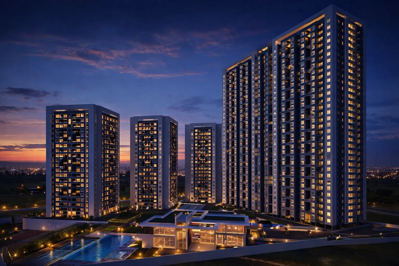 Sky High Towers - twilight view