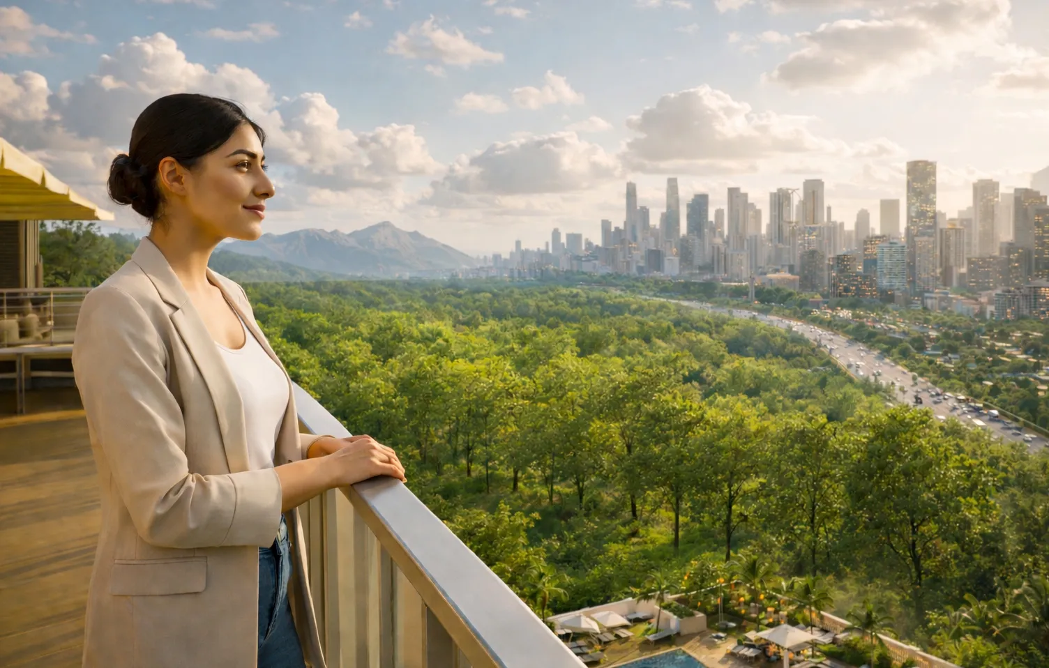 Balcony view of greenery and city - Sky High Towers
